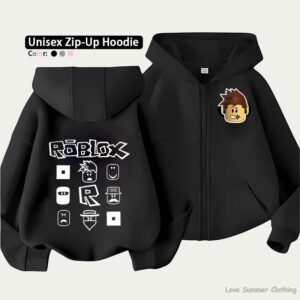 Roblox Kids Zip Hoodie för barn i åldrarna 4-14 Flera mönsteralternativ Unisex Lättviktsjacka med dragkedja HD-tryck Lättburen Sportig och avslappnad stil Polyester 100 black