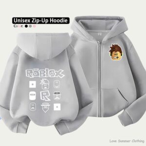 Roblox Kids Zip Hoodie för barn i åldrarna 4-14 Flera mönsteralternativ Unisex Lättviktsjacka med dragkedja HD-tryck Lättburen Sportig och avslappnad stil Polyester 160 gray