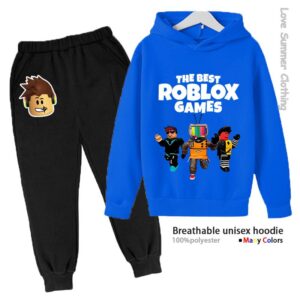 Roblox Pojkar Hoodie Träningsdräkt Ålder 4-14 HD Tryck Höst Nyanlända Kön Tunn Fleece Hoodie Set Ledig Unisex Träningsdräkt Polyester 100