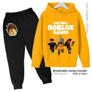 Roblox Pojkar Hoodie Träningsdräkt Ålder 4-14 HD Tryck Höst Nyanlända Kön Tunn Fleece Hoodie Set Ledig Unisex Träningsdräkt Polyester 120