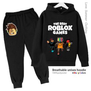 Roblox Pojkar Hoodie Träningsdräkt Ålder 4-14 HD Tryck Höst Nyanlända Kön Tunn Fleece Hoodie Set Ledig Unisex Träningsdräkt Polyester 140