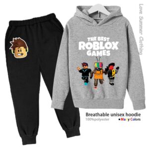Roblox Pojkar Hoodie Träningsdräkt Ålder 4-14 HD Tryck Höst Nyanlända Kön Tunn Fleece Hoodie Set Ledig Unisex Träningsdräkt Polyester 150