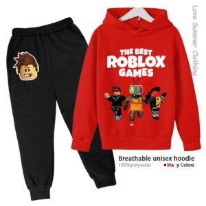Roblox Pojkar Hoodie Träningsdräkt Ålder 4-14 HD Tryck Höst Nyanlända Kön Tunn Fleece Hoodie Set Ledig Unisex Träningsdräkt Polyester 160