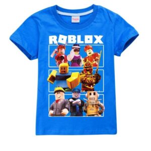 Roblox Spel Tecknad Print Kortärmad T-shirt Trendiga Barnkläder Sommar Topp Barn Födelsedagspresenter 130cm blue