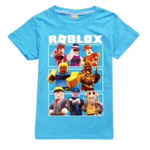 Roblox Spel Tecknad Print Kortärmad T-shirt Trendiga Barnkläder Sommar Topp Barn Födelsedagspresenter 150cm blue