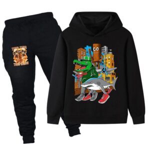 Roblox Träpinnefigur Tecknad Mode Barn Tryckt Lös Varm Bekväm Höst Vinter Hoodie Byxor Set 110cm svart